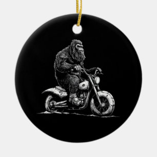 Bigfoot Riding A Motorcycle Bike Funny Sasquatch M Ceramic Ornament