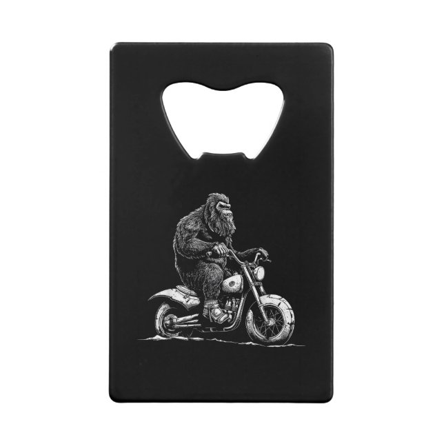 Bigfoot Riding A Motorcycle Bike Funny Sasquatch M Credit Card Bottle Opener (Front)