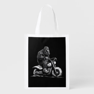 Bigfoot Riding A Motorcycle Bike Funny Sasquatch M Grocery Bag