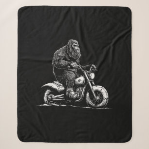 Bigfoot Riding A Motorcycle Bike Funny Sasquatch M Sherpa Blanket