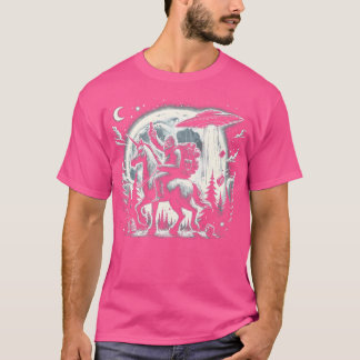 Bigfoot Riding A Unicorn Drinking A Beer Moon And T-Shirt