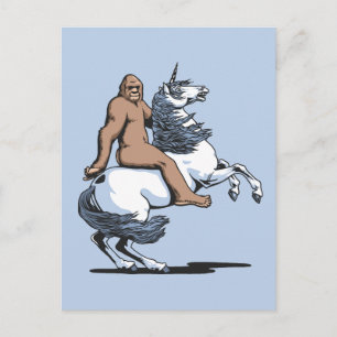 Bigfoot Riding a Unicorn Postcard