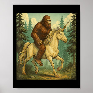 Bigfoot Riding A Unicorn Shirt Men Women Kids Sasq Poster