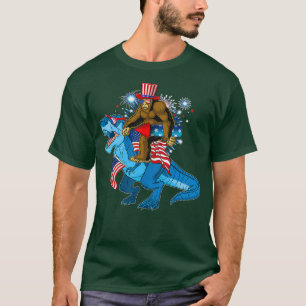 Bigfoot Riding Dinosaur T-rex 4th of July T-Shirt