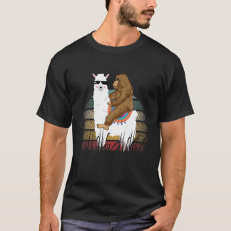 Bigfoot Riding Llama Sasquatch Retro T-Shirt