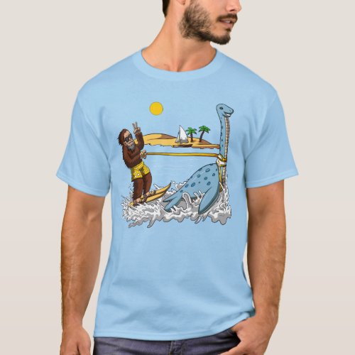 Bigfoot Riding Loch Ness Monster Funny Conspiracy T_Shirt