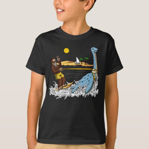 Bigfoot Riding Loch Ness Monster Funny Conspiracy T_Shirt