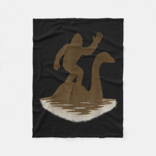 Bigfoot Riding Loch Ness Monster Funny Sasquatch Fleece Blanket