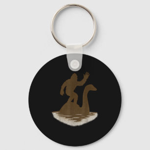 Bigfoot Riding Loch Ness Monster Funny Sasquatch  Keychain