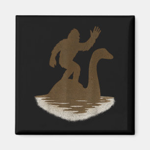 Bigfoot Riding Loch Ness Monster Funny Sasquatch  Magnet