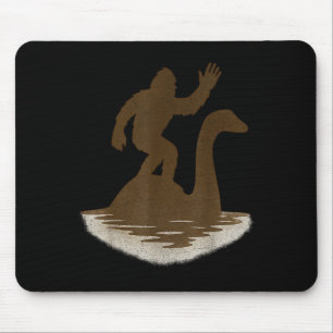 Bigfoot Riding Loch Ness Monster Funny Sasquatch Mouse Pad