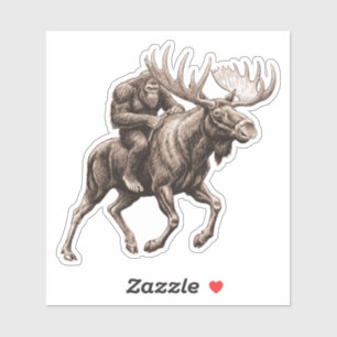 Bigfoot Riding Moose Sticker