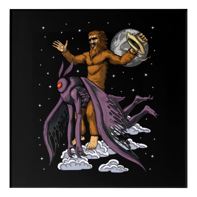 Bigfoot Riding Mothman Acrylic Print (Front)