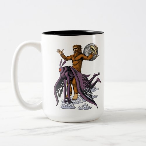 Bigfoot Riding Mothman Two_Tone Coffee Mug