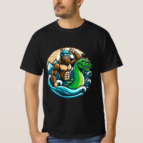 Bigfoot Riding Nessie  T_Shirt