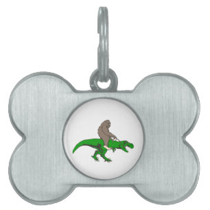 Bigfoot riding T Rex Pet ID Tag