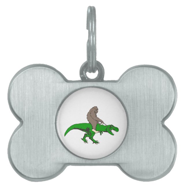 Bigfoot riding T Rex Pet ID Tag (Front)