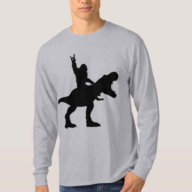 Bigfoot Riding T-Rex   T-Shirt (Front)