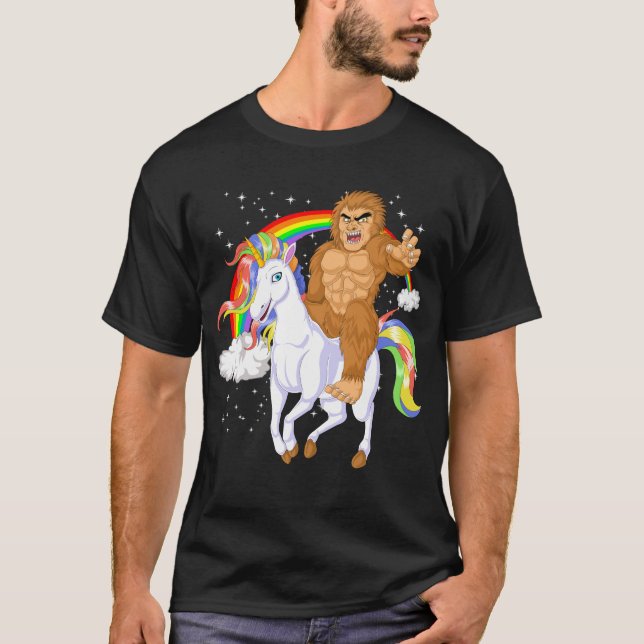 bigfoot riding unicorn T-Shirt (Front)