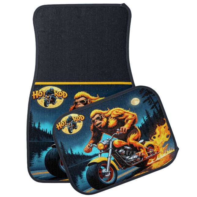 Bigfoot Roars on a Night Ride Car Floor Mat (Set)
