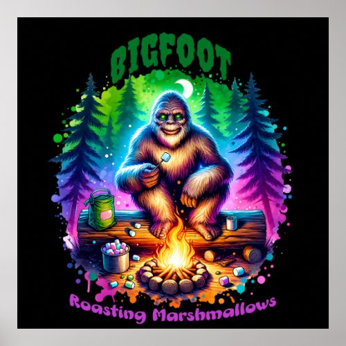 Bigfoot Roasting Marshmallows Poster