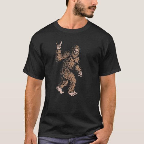 Bigfoot Rock And Roll Sasquatch Hand Symbol Believ T_Shirt