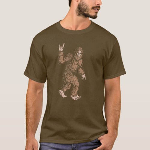 Bigfoot Rock And Roll Sasquatch Hand Symbol Believ T_Shirt