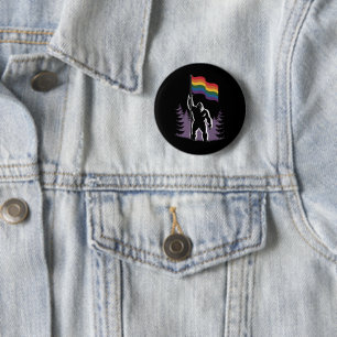 Bigfoot Rock On LGBTQ Progressive New Pride Flag  Button