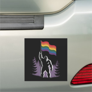 Bigfoot Rock On LGBTQ Progressive New Pride Flag  Car Magnet