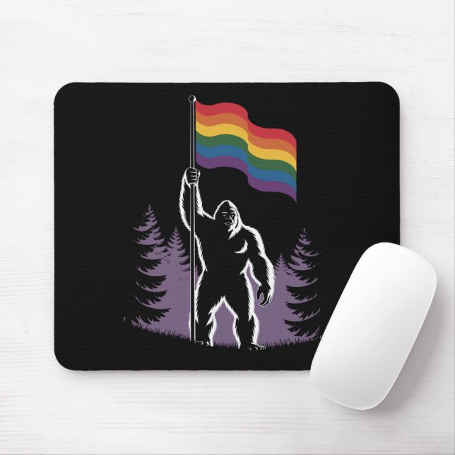 Bigfoot Rock On LGBTQ Progressive New Pride Flag  Mouse Pad (With Mouse)