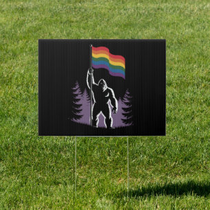 Bigfoot Rock On LGBTQ Progressive New Pride Flag Sign
