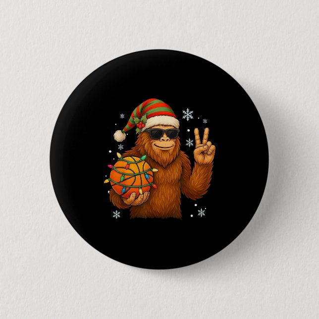 Bigfoot Santa Basketball Christmas  Button (Front)