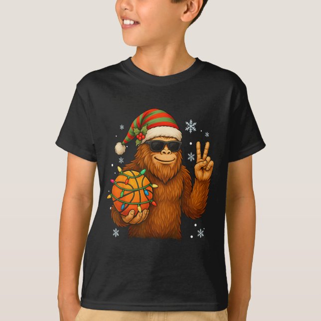 Bigfoot Santa Basketball Christmas  T-Shirt (Front)