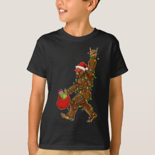 Bigfoot Santa Christmas Lights Rock Funny Sasquatc T-Shirt