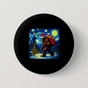 Bigfoot Santa Christmas Starry Night Sasquatch Van Button