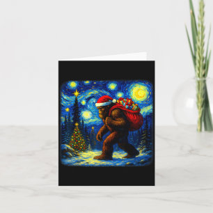 Bigfoot Santa Christmas Starry Night Sasquatch Van Card