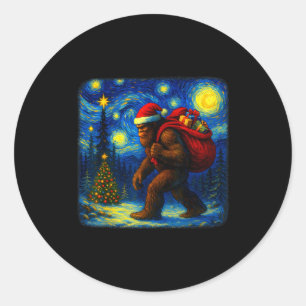 Bigfoot Santa Christmas Starry Night Sasquatch Van Classic Round Sticker