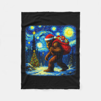 Bigfoot Santa Christmas Starry Night Sasquatch Van Fleece Blanket