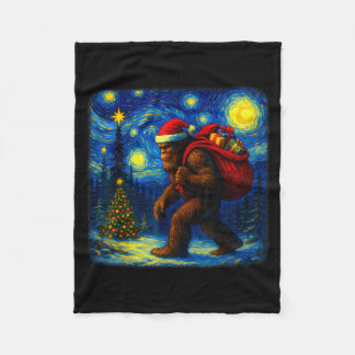 Bigfoot Santa Christmas Starry Night Sasquatch Van Fleece Blanket