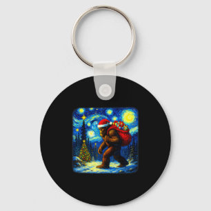 Bigfoot Santa Christmas Starry Night Sasquatch Van Keychain