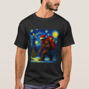 Bigfoot Santa Christmas Starry Night Sasquatch Van T-Shirt