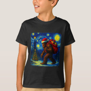Bigfoot Santa Christmas Starry Night Sasquatch Van T-Shirt
