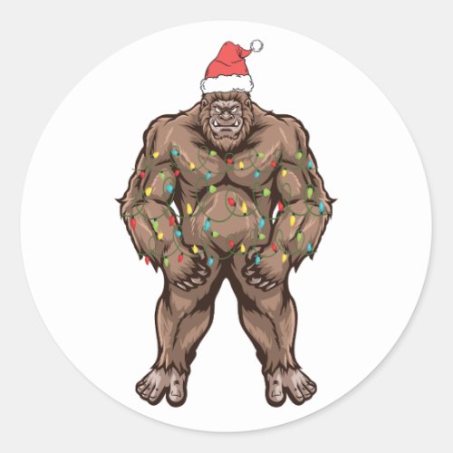 Bigfoot Santa Christmas Tree Lights Classic Round Sticker
