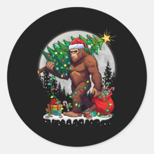 Bigfoot Santa Christmas Tree Lights Funny Xmas Sas Classic Round Sticker
