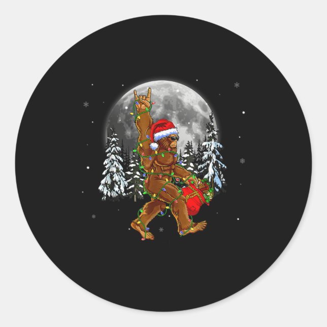 Bigfoot Santa Christmas Tree Lights Funny Xmas Sas Classic Round Sticker (Front)
