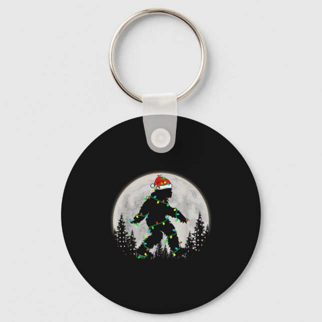 Bigfoot Santa Christmas Tree Lights Funny Xmas Sas Keychain (Front)