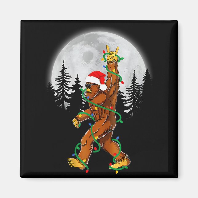 Bigfoot Santa Christmas Tree Lights Funny Xmas Sas Magnet (Front)