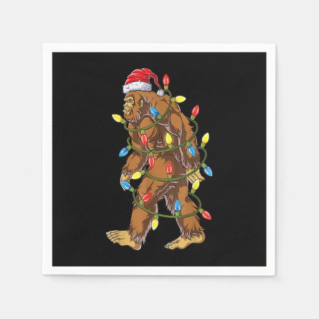 Bigfoot Santa Christmas Tree Lights Funny Xmas Sas Napkins (Front)