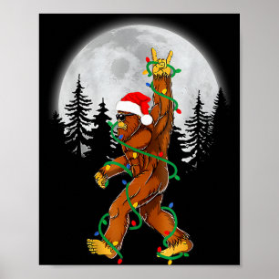 Bigfoot Santa Christmas Tree Lights Funny Xmas Sas Poster