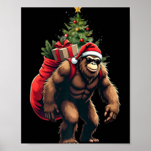 Bigfoot Santa Christmas Tree Lights Funny Xmas Sas Poster